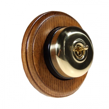 1 Gang 2 Way Medium Oak, Polished Brass Dome Period Switch